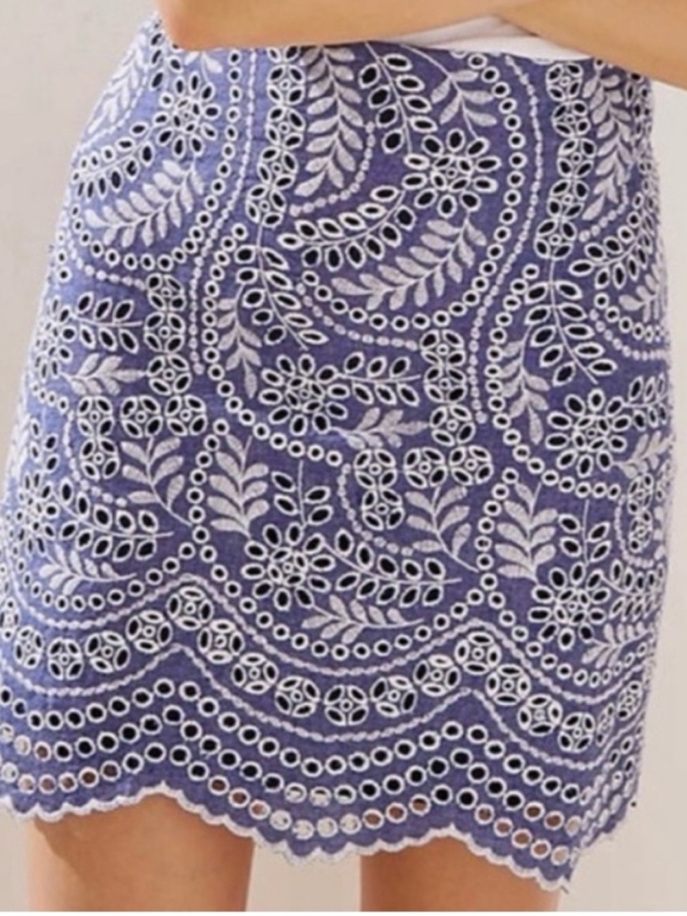 Loft Eyelet Embroidered Scalloped Shift Skirt Size 2 Like New Blue